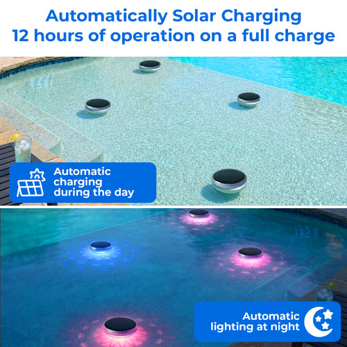 2-Pack Solar Floating RGB Pool Lights with Remote Control