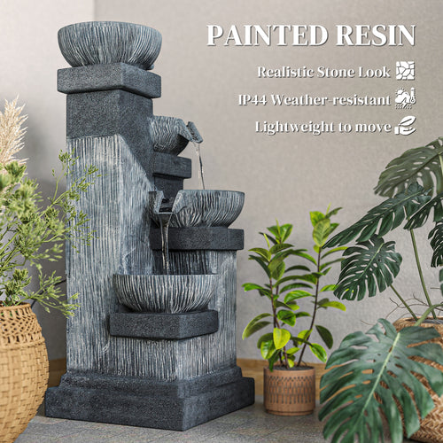 33.5" 4-Tier Outdoor Waterfall Fountain with LED Lights
