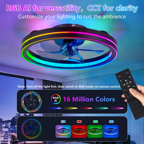 19-Inch RGB LED Ceiling Fan with Light, Remote & App Control