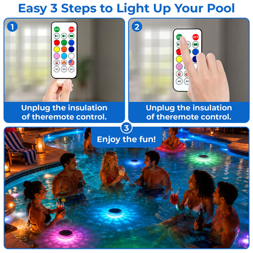 2-Pack Solar Floating RGB Pool Lights with Remote Control