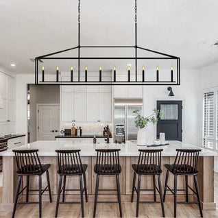 10-Light Farmhouse Black Chandelier for Dining Room & Kitchen Island | Linear Pendant Light