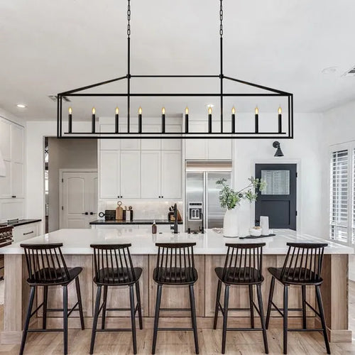 10-Light Farmhouse Black Chandelier for Dining Room & Kitchen Island | Linear Pendant Light