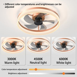Rose Gold Modern Ceiling Fan with LED Light – Dimmable Slim Recessed Mount Fan with Remote Contro