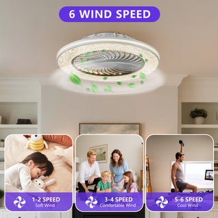 23-Inch LED Enclosed Ceiling Fan with RGB Lights | Bladeless Low Profile Ceiling Fan