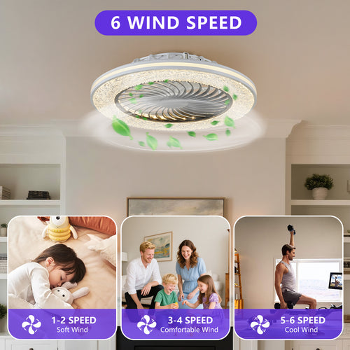 23-Inch LED Enclosed Ceiling Fan with RGB Lights | Bladeless Low Profile Ceiling Fan