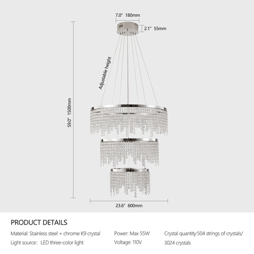 24-Inch Crystal Chandelier LED Ceiling Lamp