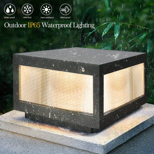 12-Inch Black Solar LED Post Cap Light