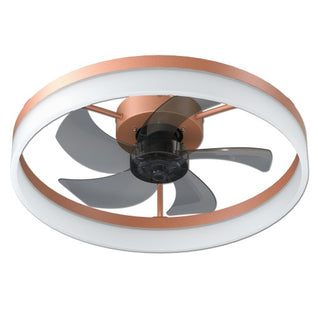 Rose Gold Modern Ceiling Fan with LED Light – Dimmable Slim Recessed Mount Fan with Remote Contro