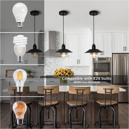 Farmhouse Vintage Black Pendant Light – Adjustable Metal Cage Fixture