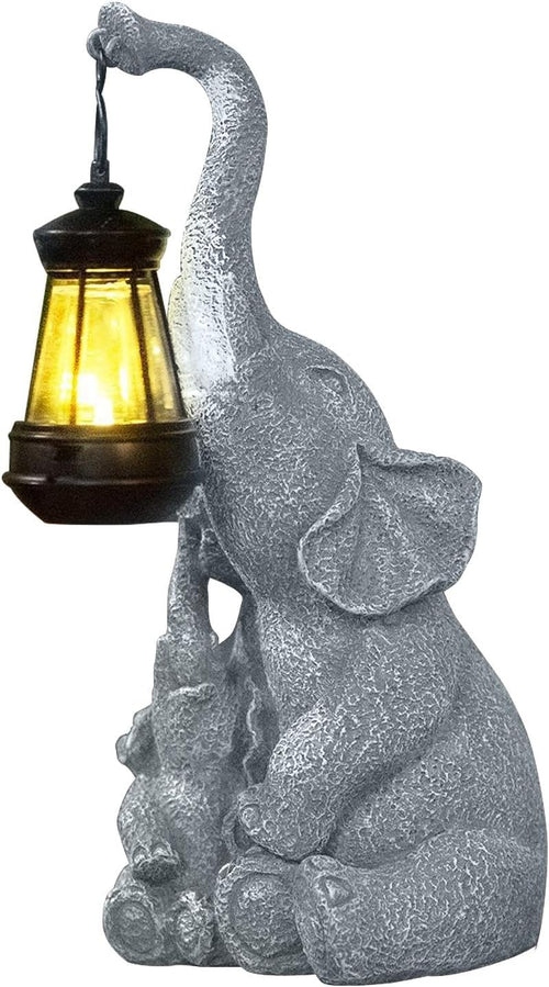 Solar Elephant Figurine Garden Light with Warm LED Glow