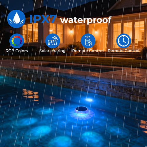 2-Pack Solar Floating RGB Pool Lights with Remote Control