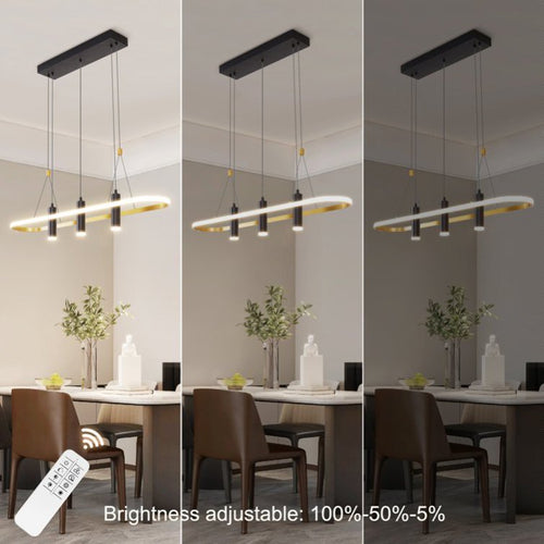 Modern Black & Gold 4-Light Dimmable LED Pendant Chandelier