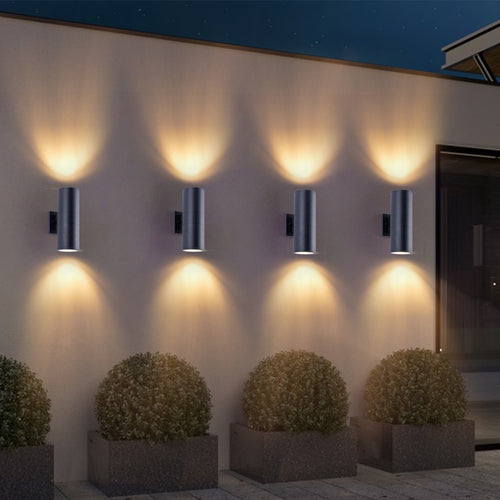 4-Pack 12-Inch Modern Outdoor Up & Down Wall Lights – Matte Black