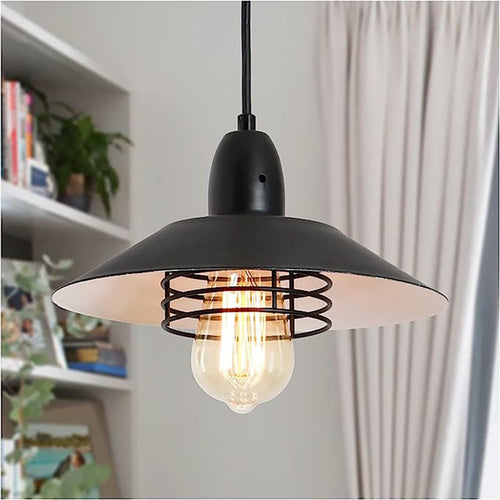 Farmhouse Vintage Black Pendant Light – Adjustable Metal Cage Fixture