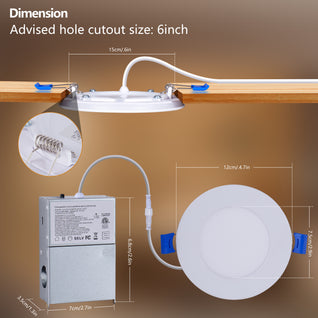 6 Pack 4 Inch LED Recessed Light White | 5CCT Dimmable Canless Wafer Lights 800LM 9W