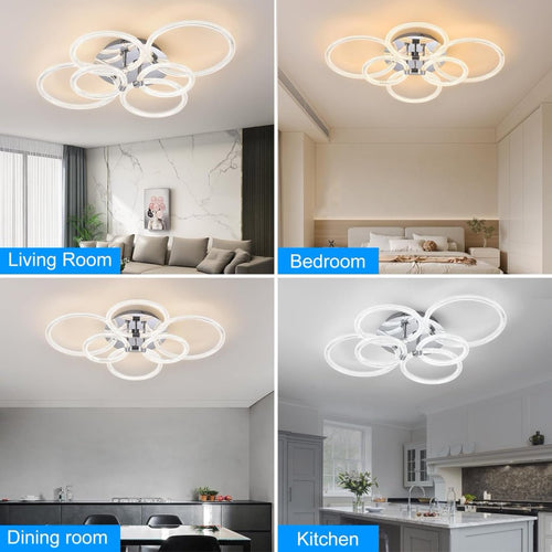 Modern LED Ceiling Light – 6 Ring Flush Mount Dimmable Ceiling Lamp