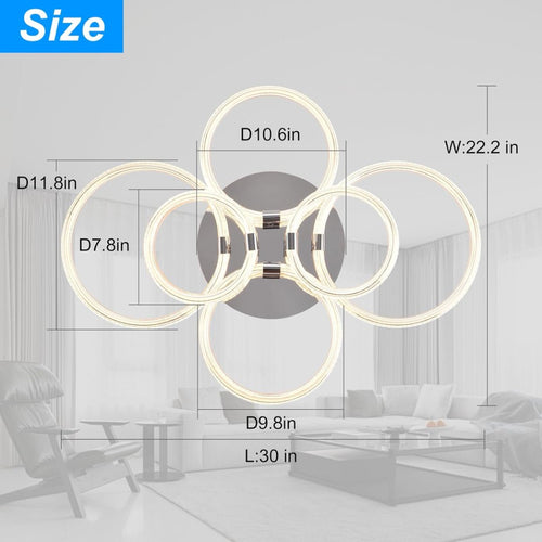 Modern LED Ceiling Light – 6 Ring Flush Mount Dimmable Ceiling Lamp