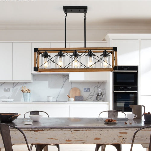 32-Inch Farmhouse 5-Light Rectangular Pendant Chandelier