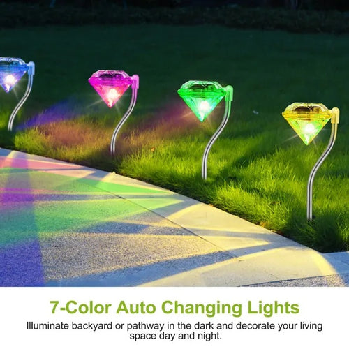 4-Pack Diamond Solar Garden Lights with 7-Color LEDs