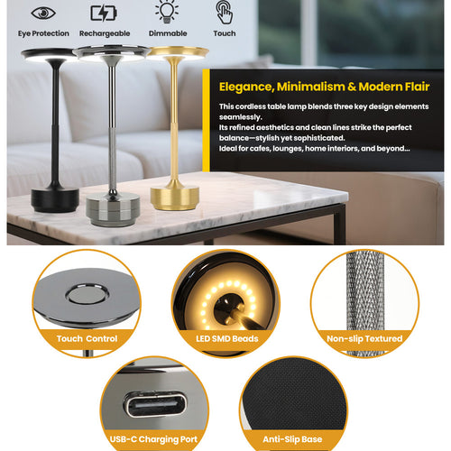 2-Pack Rechargeable Cordless LED Table Lamps