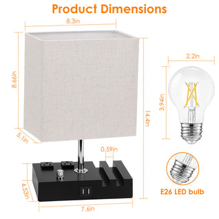 Fully Dimmable Bedside Table Lamp with USB Ports & Power Outlets | LED Bulb Included