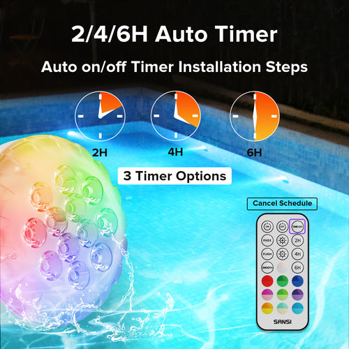 SANSI IP68 Waterproof RGB Pool Light – Rechargeable 20Hrs Outdoor LED Lamp