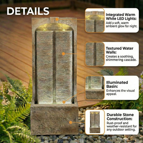 39-Inch Outdoor Waterfall Fountain with LED Lights