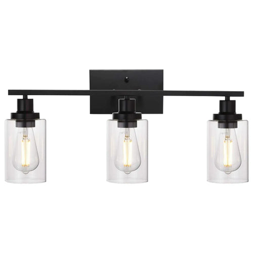 Modern Black 3-Light Wall Sconce with Clear Glass Shades