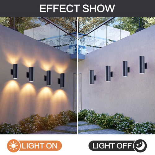 4-Pack 12-Inch Modern Outdoor Up & Down Wall Lights – Matte Black