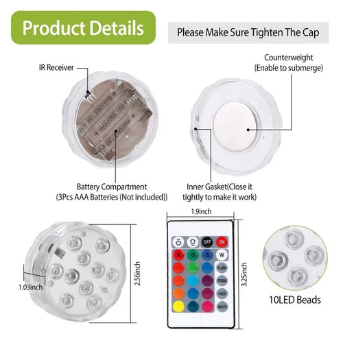 4-Pack RGB Submersible LED Lights with Remote Control
