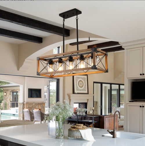 32-Inch Walnut Farmhouse 5-Light Pendant Chandelier