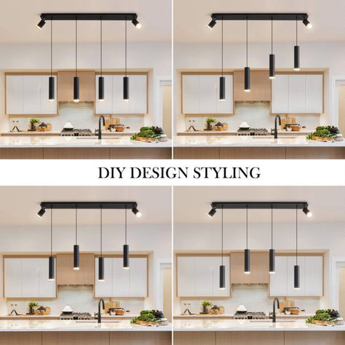 Modern Matte Black 6-Light Kitchen Island Pendant