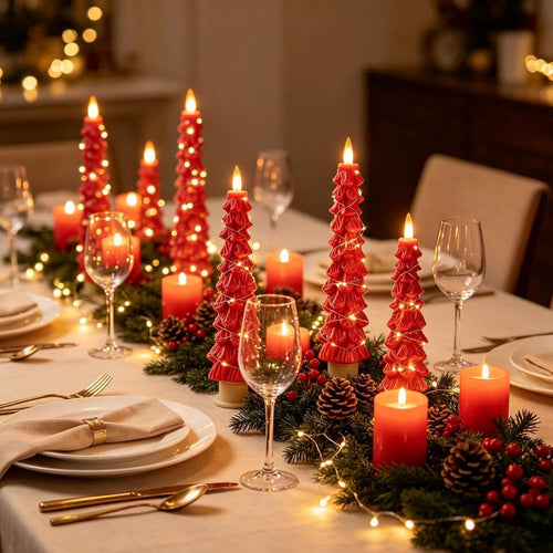 2-Pack Red Christmas Tree LED Taper Candles with Fairy Lights