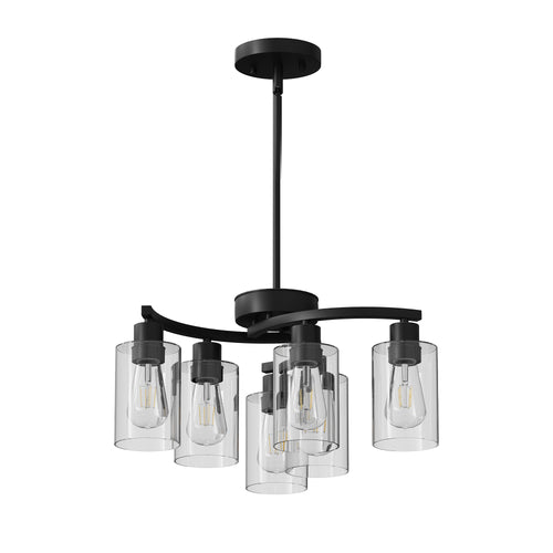 Modern Black Farmhouse 6-Light Chandelier with Clear Glass Shades