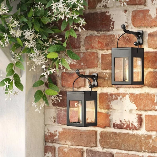 2-Pack Solar LED Outdoor Deck Lights – Matte Black Vintage Lanterns