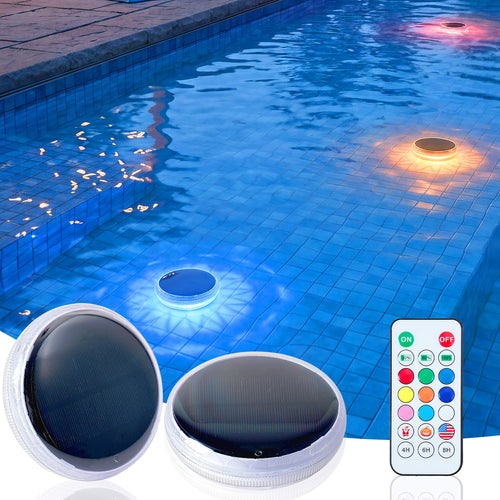 2-Pack Solar Floating RGB Pool Lights with Remote Control