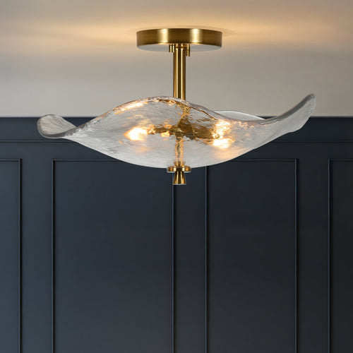 16.5-Inch Gold Glass Semi-Flush Mount Ceiling Light – 2 Lights