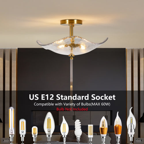 16.5-Inch Gold Glass Semi-Flush Mount Ceiling Light – 2 Lights