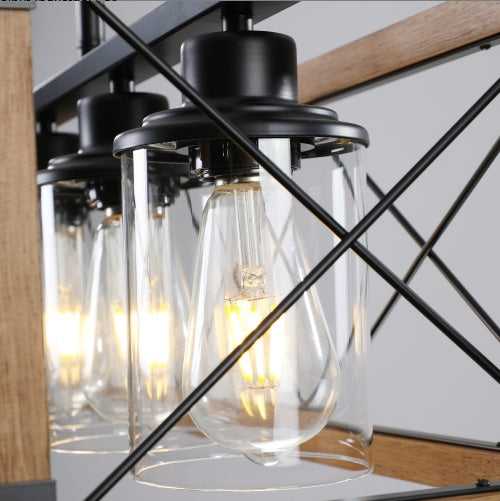 32-Inch Walnut Farmhouse 5-Light Pendant Chandelier