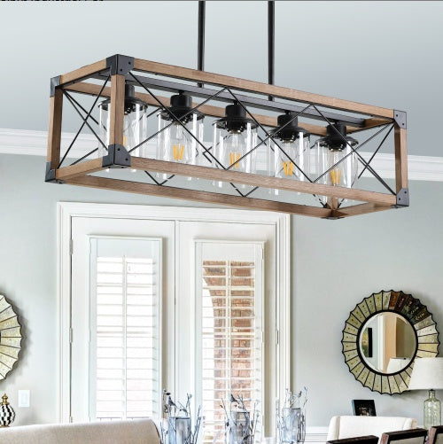 32-Inch Farmhouse 5-Light Rectangular Pendant Chandelier
