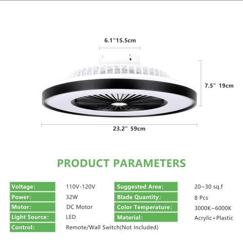 23-Inch Smart LED Ceiling Fan with RGB Lighting & Remote Control