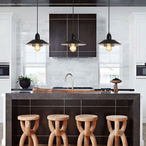 Farmhouse Vintage Black Pendant Light – Adjustable Metal Cage Fixture