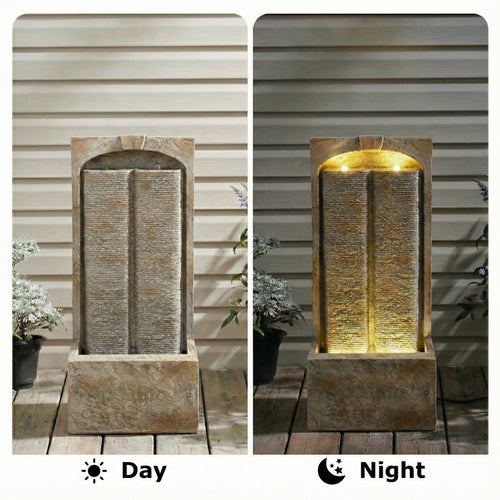 39-Inch Outdoor Waterfall Fountain with LED Lights