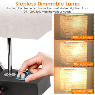 Fully Dimmable Bedside Table Lamp with USB Ports & Power Outlets | LED Bulb Included