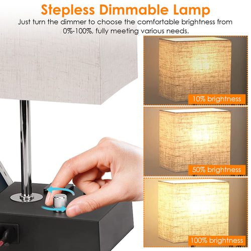Fully Dimmable Bedside Table Lamp with USB Ports & Power Outlets | LED Bulb Included
