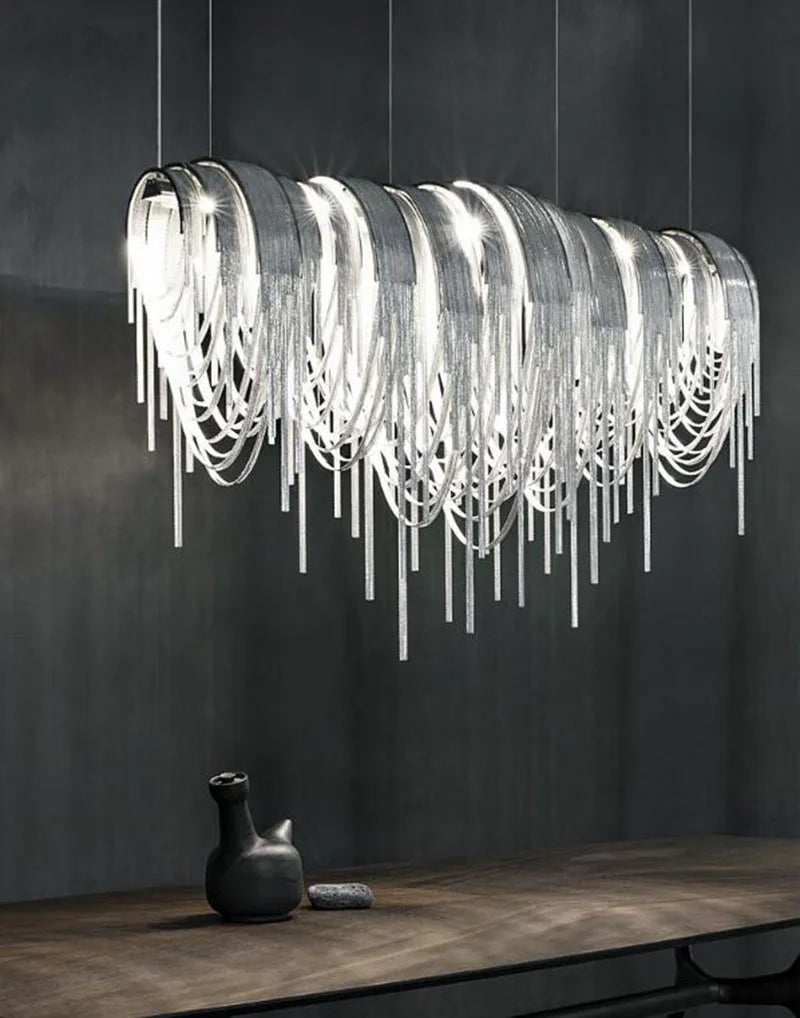 Modern Luxury Tassel LED Chandelier with Ambient Downward Lighting