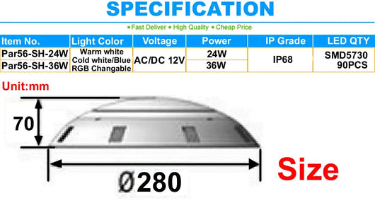 IP68 LED Pool Light – 12V Underwater Swimming Pool Lamp (RGB / White Options)