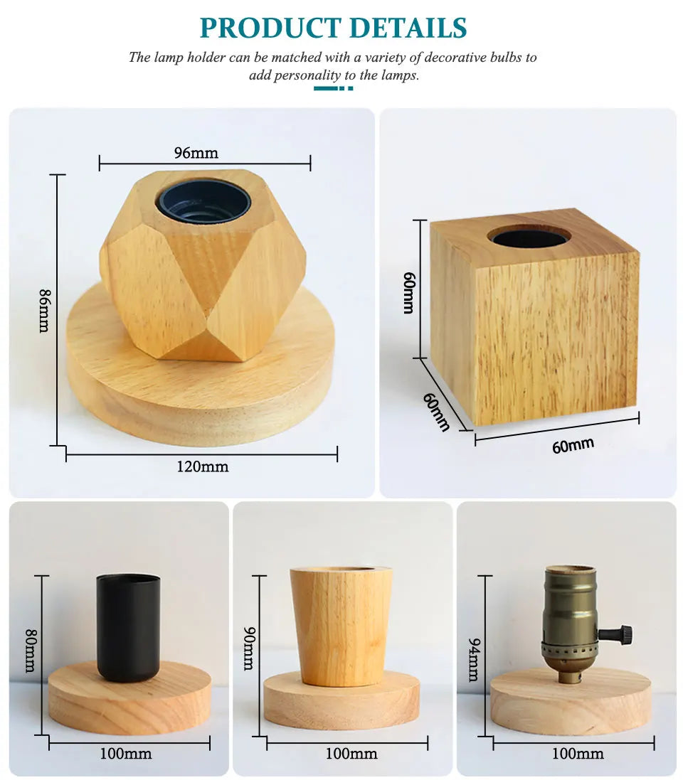 Modern Wood Table Lamp Retro E27 Desktop Decorative Light Indoor Art Lamp Living Room Bedroom Decoration Wood Light Base