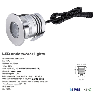3W LED Underwater Pool Light – IP68 Waterproof Low-Voltage Landscape Lamp