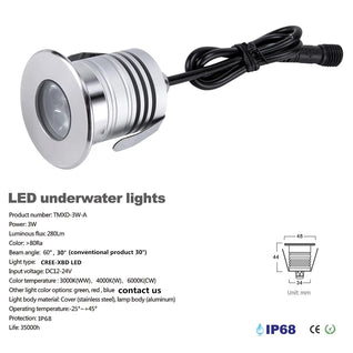 3W LED Underwater Pool Light – IP68 Waterproof Low-Voltage Landscape Lamp